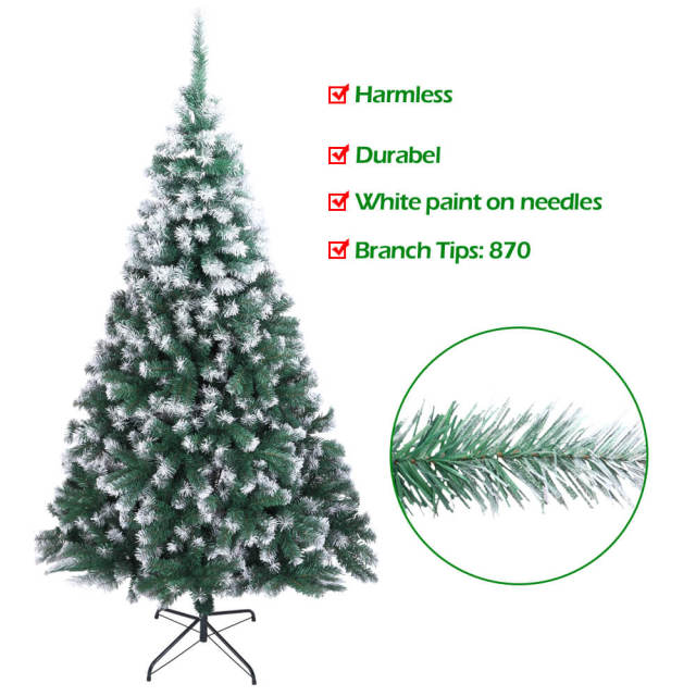OOVOV Christmas Tree 7FT Spray White PVC Xmas Tree with 870 Branches for Home Office Party Holiday Decoration