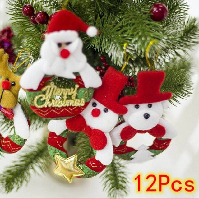 OOVOV 12Pcs/Set Santa Deer Bear Snowman Xmas Tree Hanging Ornaments Christmas Decor