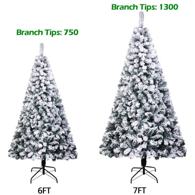 OOVOV PVC Flocking Christmas Tree 6ft/7ft Automatic Tree Flocked Artificial Christmas Tree Snowy Spruce Unlit Xmas Tree