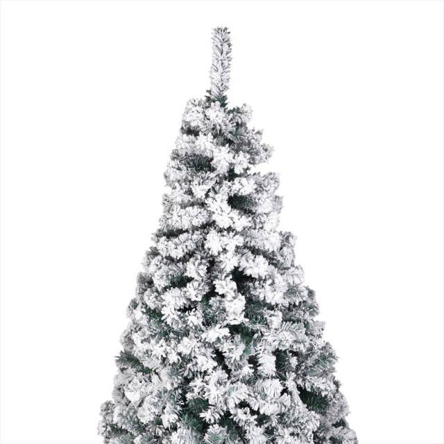 OOVOV PVC Flocking Christmas Tree 6ft/7ft Automatic Tree Flocked Artificial Christmas Tree Snowy Spruce Unlit Xmas Tree