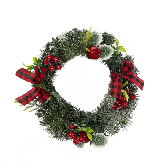 OOVOV Christmas Wreath Decorations 11.8Inch DIY Hanging Wreath With Apples And Raspberries With Red Bows for Home Festive Party Decoration Ornament