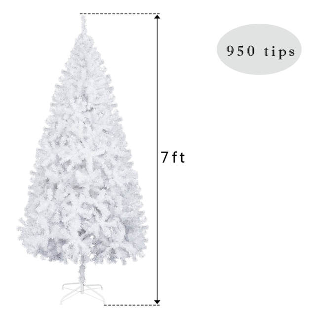 OOVOV 7ft Iron Leg White Christmas Tree with 950 Branches for Home Office Party Decoration Easy Assembly Metal Hinges &amp; Foldable Base