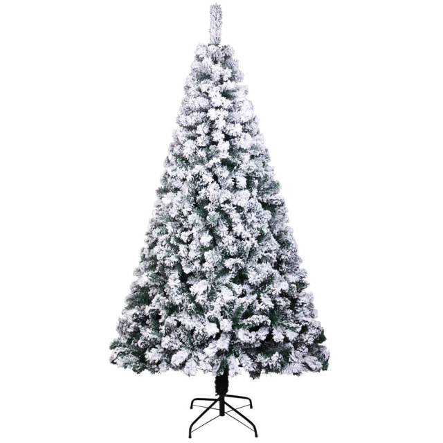 OOVOV PVC Flocking Christmas Tree 6ft/7ft Automatic Tree Flocked Artificial Christmas Tree Snowy Spruce Unlit Xmas Tree