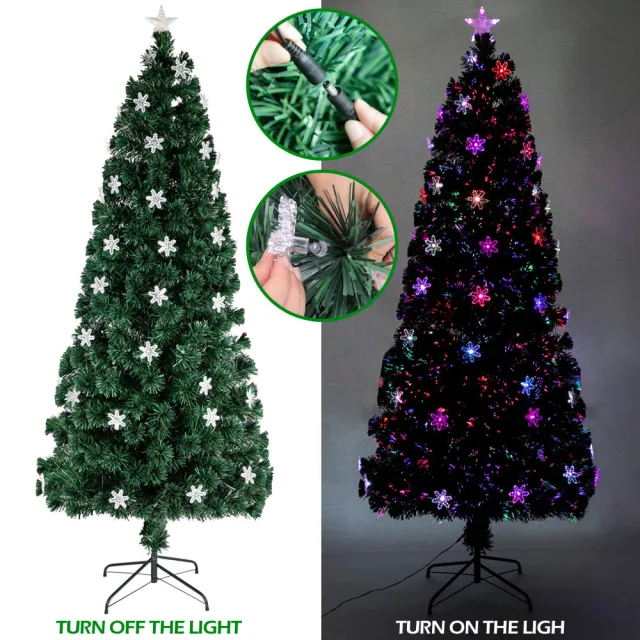 OOVOV Christmas Tree Artificial Small Light Fiber Optic Christmas Tree With Acrylic Snowflake for Holiday Home Party Decoration