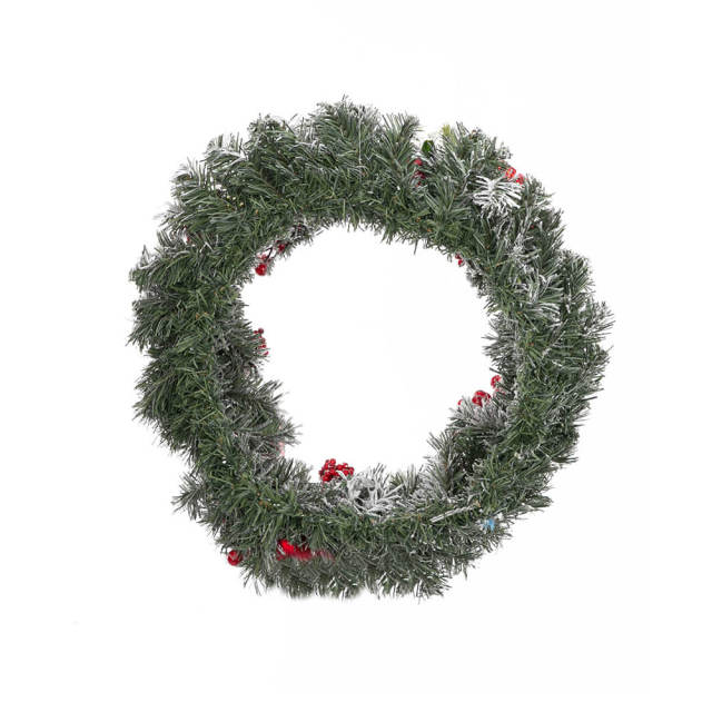 OOVOV 19.7Inch Christmas Wreath Front Door Wreath Ornament with Snow-White Effect Apple Gift Box Artificial Pine Garland for New Years Home Decor