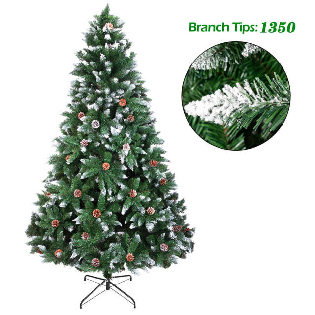 OOVOV 7ft Iron Leg White Christmas Tree with 950 Branches for Home Office Party Decoration Easy Assembly Metal Hinges &amp; Foldable Base