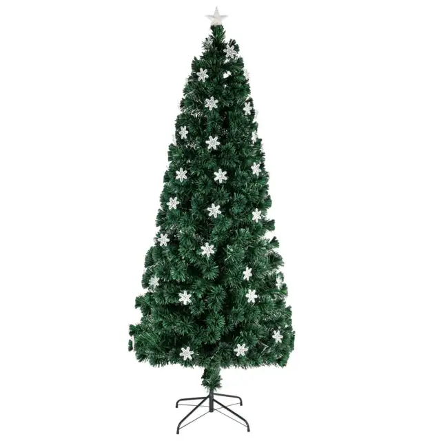 OOVOV Christmas Tree Artificial Small Light Fiber Optic Christmas Tree With Acrylic Snowflake for Holiday Home Party Decoration