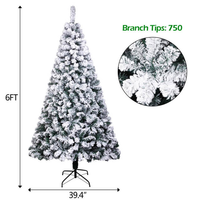 OOVOV PVC Flocking Christmas Tree 6ft/7ft Automatic Tree Flocked Artificial Christmas Tree Snowy Spruce Unlit Xmas Tree