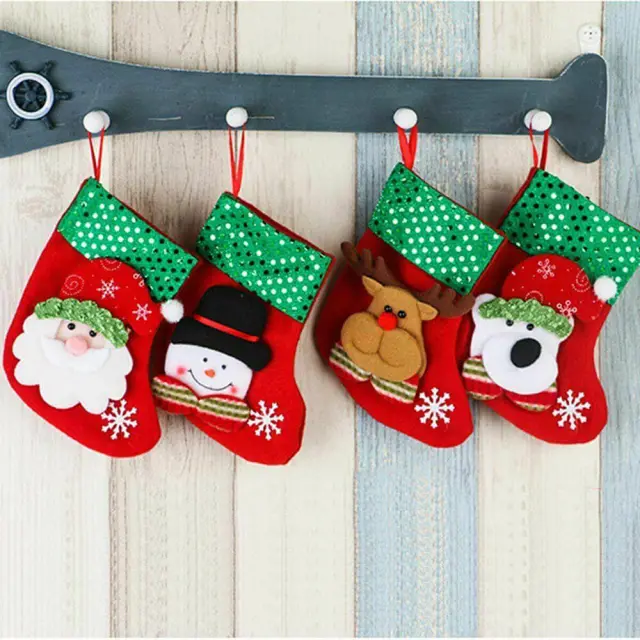 OOVOV Christmas Stocking 4Pcs New Year Socks Santa Snowman Pendant Christmas Ornaments