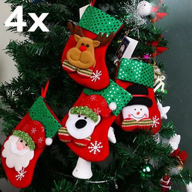 OOVOV Christmas Stocking 4Pcs New Year Socks Santa Snowman Pendant Christmas Ornaments