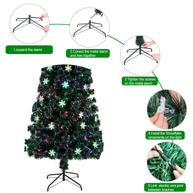 OOVOV Christmas Tree Artificial Small Light Fiber Optic Christmas Tree With Acrylic Snowflake for Holiday Home Party Decoration