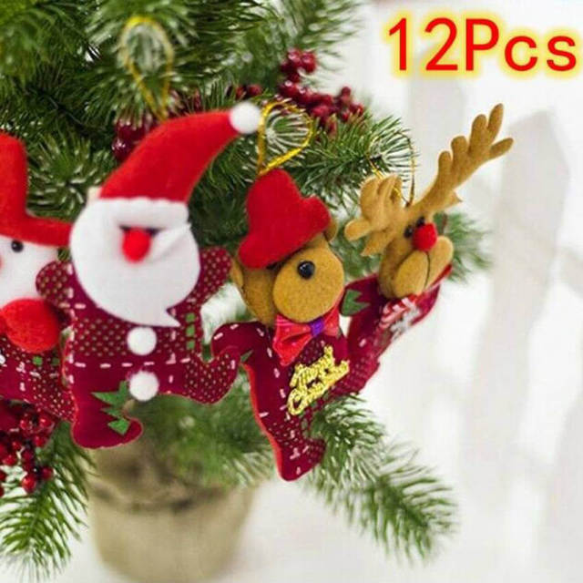 OOVOV 12Pcs/Set Santa Deer Bear Snowman Xmas Tree Hanging Ornaments Christmas Decor