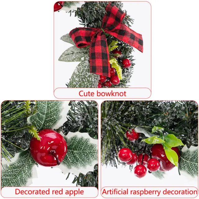 OOVOV Christmas Wreath Decorations 11.8Inch DIY Hanging Wreath With Apples And Raspberries With Red Bows for Home Festive Party Decoration Ornament