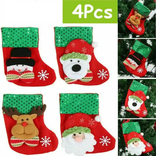 OOVOV Christmas Stocking 4Pcs New Year Socks Santa Snowman Pendant Christmas Ornaments