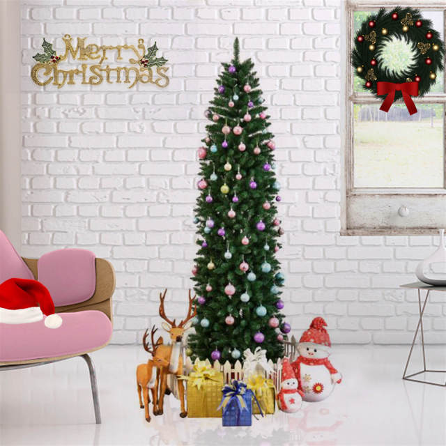 OOVOV 7.5ft Pointed PVC Pen Holder Christmas Tree for Home Office Party Decoration Easy Assembly Metal Hinges &amp; Foldable Base