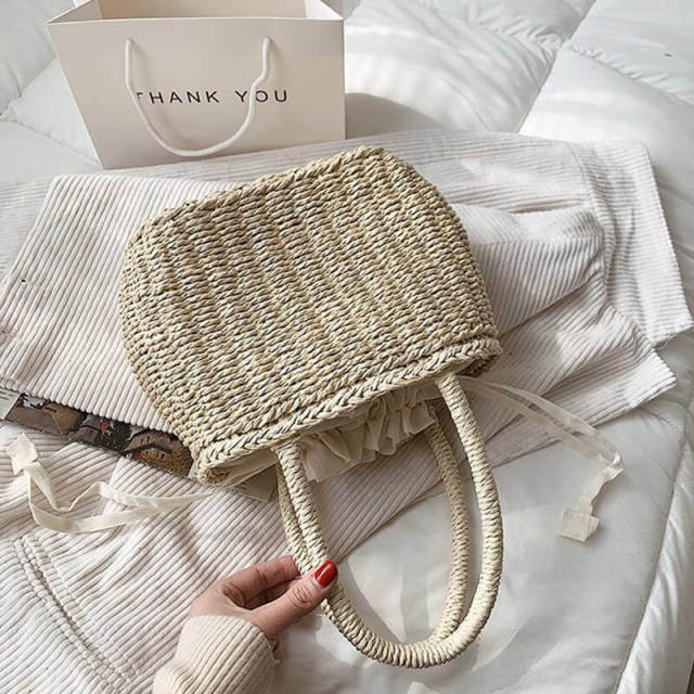 OOVOV Straw Tote Bag For Women Summer Handwoven Bag Beach Handbag Shoulder Bag