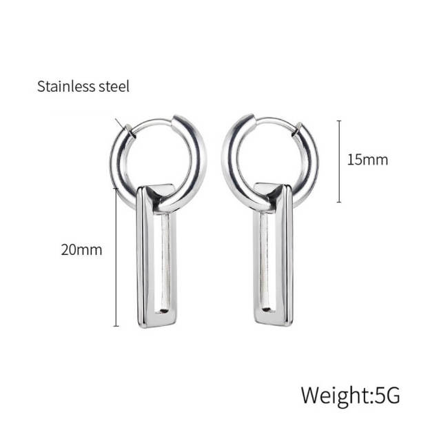 OOVOV Men's Titanium Steel Earrings Creative Women Geometric Oval Earrings Circle Stainless Steel Earrings