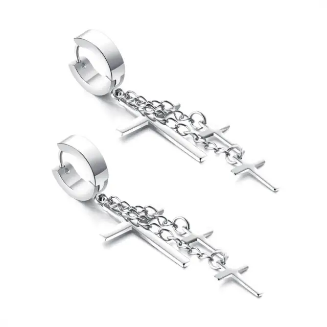 Mens Earrings Titanium Steel Cross Earrings Hip Hop Chain Earrings One Pair