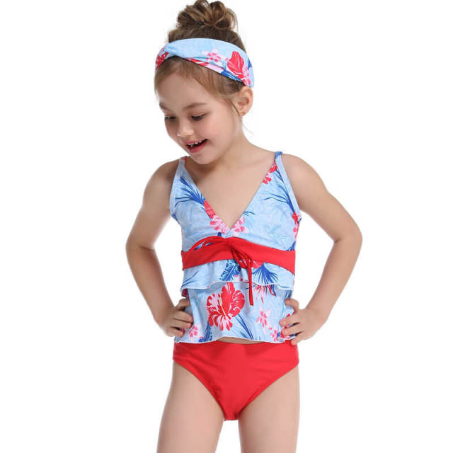 OOVOV Two Pieces Swimsuit Girls Floral Printing Ruffle Bikini Set Tankini Bathing Suits