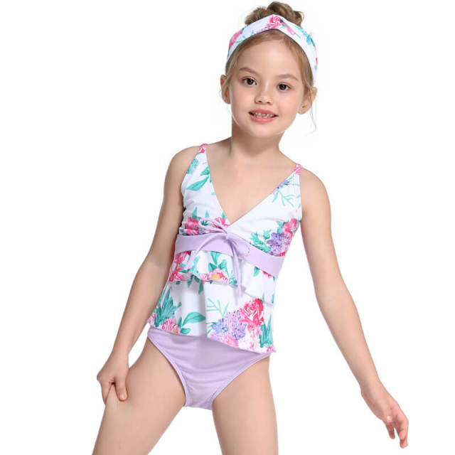 OOVOV Two Pieces Swimsuit Girls Floral Printing Ruffle Bikini Set Tankini Bathing Suits