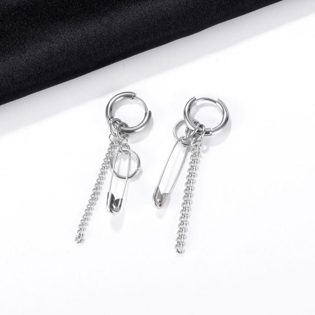 OOVOV Hoop Dangle Earrings for Men Women Stainless Steel Stud Earrings Pin Chain Earrings Star Earring