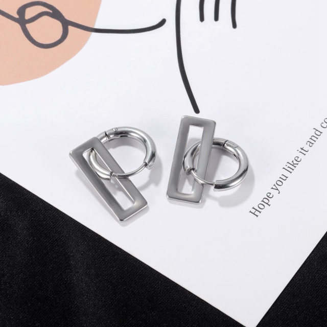 OOVOV Men's Titanium Steel Earrings Creative Women Geometric Oval Earrings Circle Stainless Steel Earrings