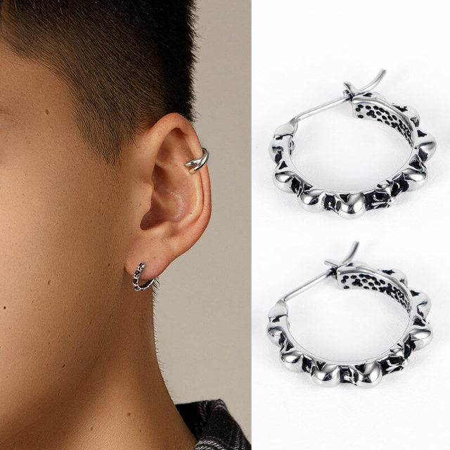 OOVOV Men's Earrings,Stud Earrings for Men,Street Hip Hop Stainless Steel Hoop Jewelry Stud Earrings Men and Women