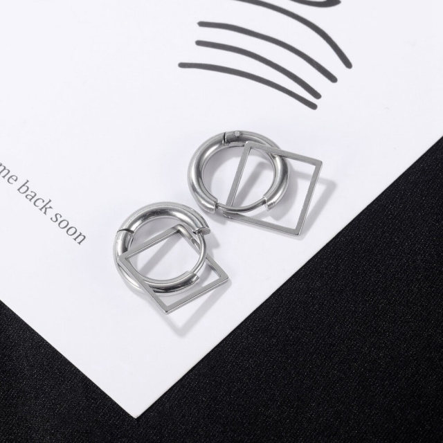 OOVOV Men's Titanium Steel Earrings Creative Women Geometric Oval Earrings Circle Stainless Steel Earrings