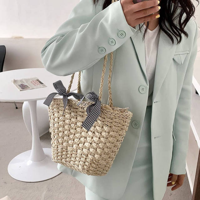 OOVOV Straw Shoulder Bag For Women Summer Beach Bag Picnic Bag Handmade Woven Handbag