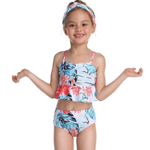 OOVOV Children Swimsuits,Girls Ruffle Sling Tankini Top With Printing Shorts Two Piece Summer Swimwear Bathing Suit