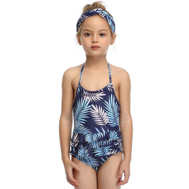 OOVOV Girls' Stripe Printed Swimsuits Baby-girl Sport Halter One Piece Ruffle Swimsuit
