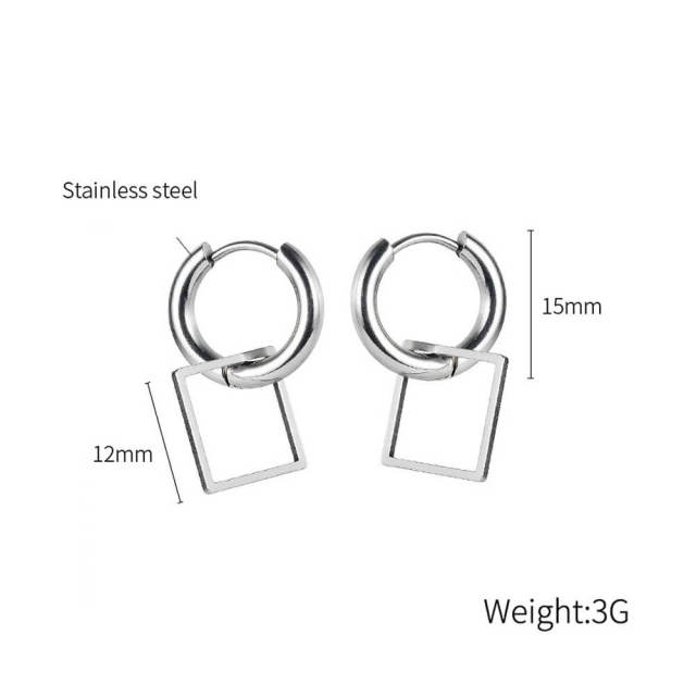 OOVOV Men's Titanium Steel Earrings Creative Women Geometric Oval Earrings Circle Stainless Steel Earrings