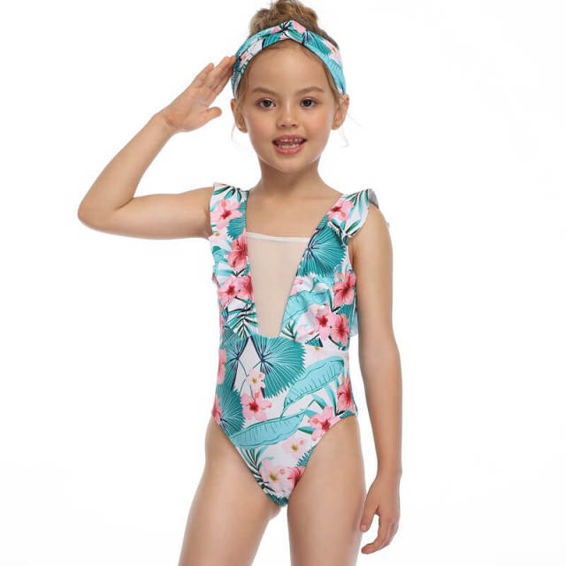 Girls One Pieces Swimsuit Ruffle Bathing Suits 2-15 Years Backless Swimwear