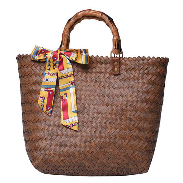 OOVOV Womens Bamboo Handbag Handmade Large Tote Bag Straw Handbag