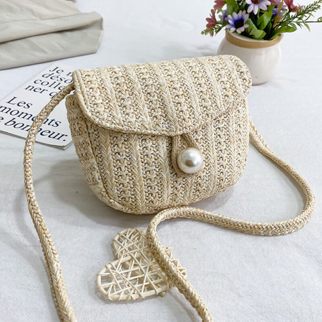 OOVOV Straw Shoulder Bag, Straw Clutch Women Handmade Straw Crossbody Bag Summer Beach Shell Bag