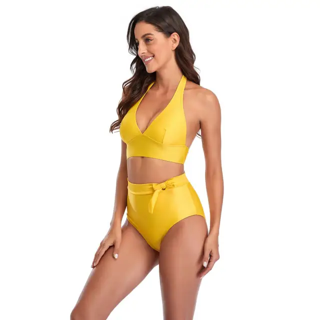 OOVOV Two Piece Swimsuit For Women,High Waist Swimsuits Adjustable Halter Bikini Sets Solid Color Swimwear