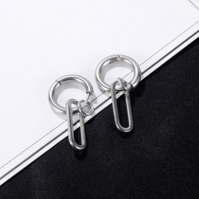 OOVOV Men's Titanium Steel Earrings Creative Women Geometric Oval Earrings Circle Stainless Steel Earrings