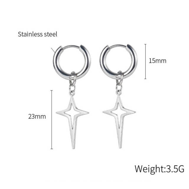 OOVOV Hoop Dangle Earrings for Men Women Stainless Steel Stud Earrings Pin Chain Earrings Star Earring