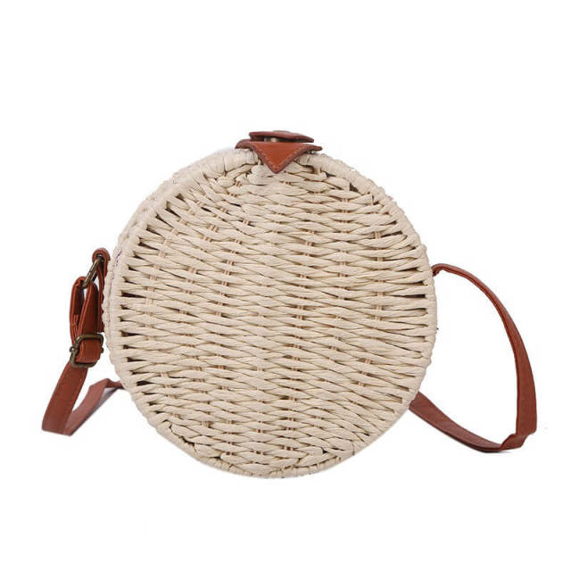 OOVOV Shoulder Straw Bag for Women Handwoven Round Rattan Crossbody Bag