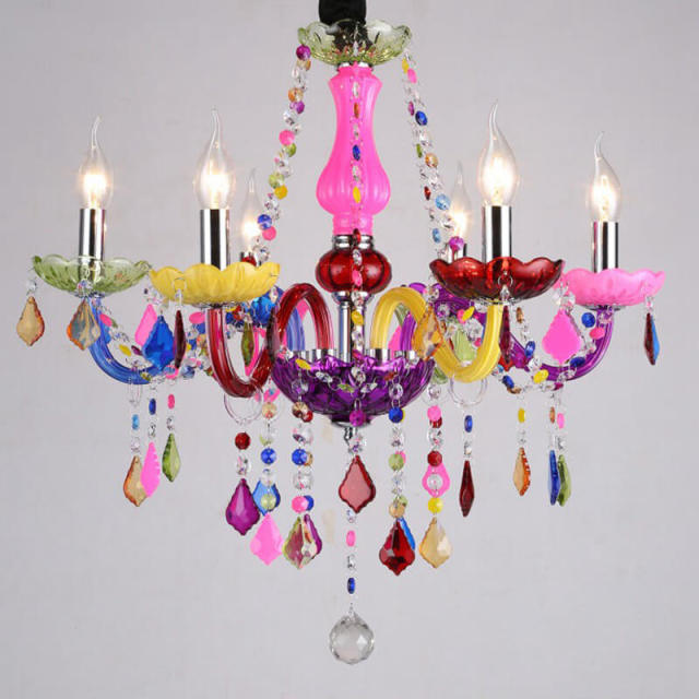 OOVOV Chandeliers with Color Crystal Chandelier 6 Lights Glass Pendant Lights for Girls Room Living Room Bedroom