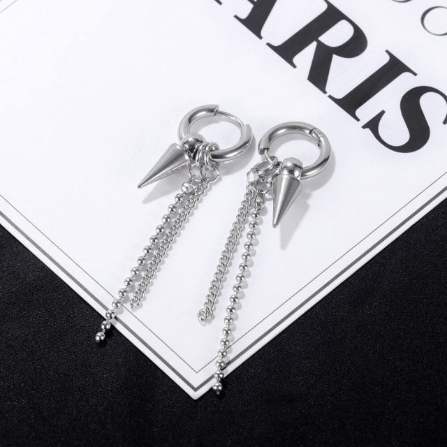 OOVOV Stainless Steel Tassel Chain Pendant Earrings,Dangle Hinged Hoop Earrings Piercing Hoop Huggie Earrings with Long Chain