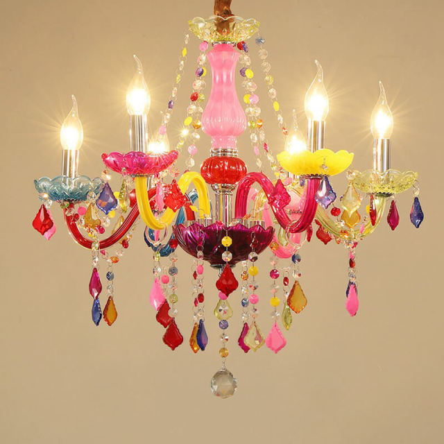 OOVOV Chandeliers with Color Crystal Chandelier 6 Lights Glass Pendant Lights for Girls Room Living Room Bedroom