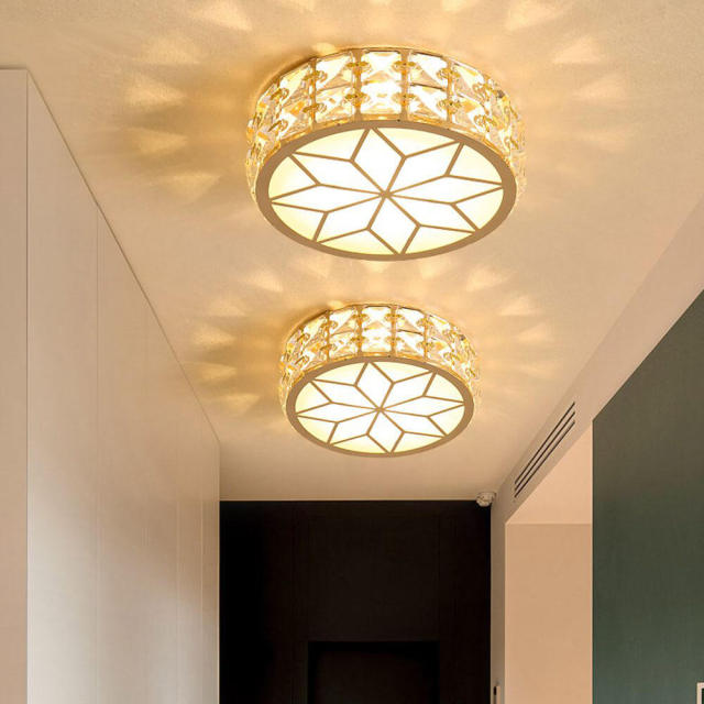 Modern Crystal LED Bedroom Ceiling Light Corridor Round Glass Balcony Semi-Flushed Lighting Porch Hallway Flush-Mounted Lamp