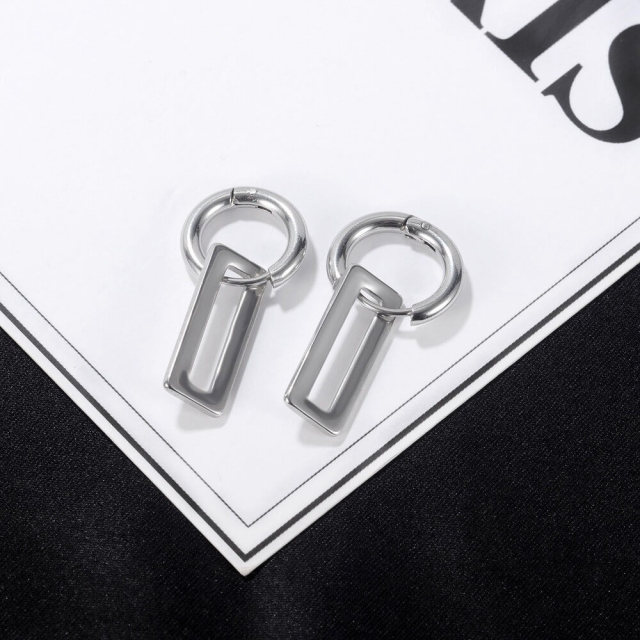 OOVOV Men's Titanium Steel Earrings Creative Women Geometric Oval Earrings Circle Stainless Steel Earrings