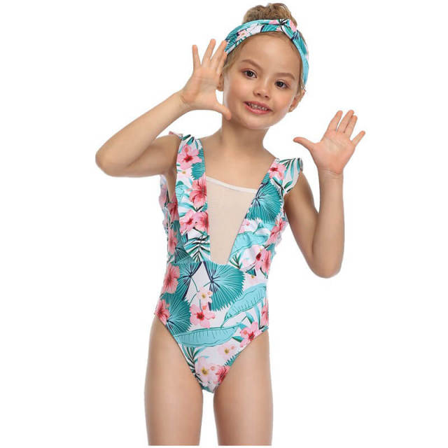 Girls One Pieces Swimsuit Ruffle Bathing Suits 2-15 Years Backless Swimwear