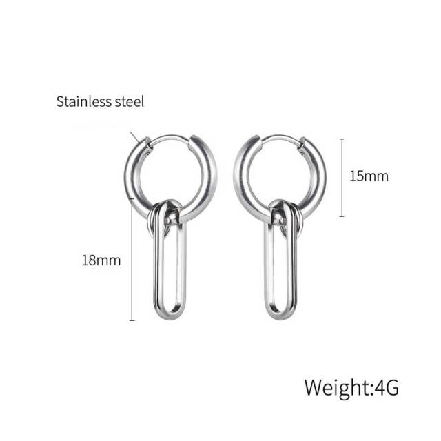 OOVOV Men's Titanium Steel Earrings Creative Women Geometric Oval Earrings Circle Stainless Steel Earrings