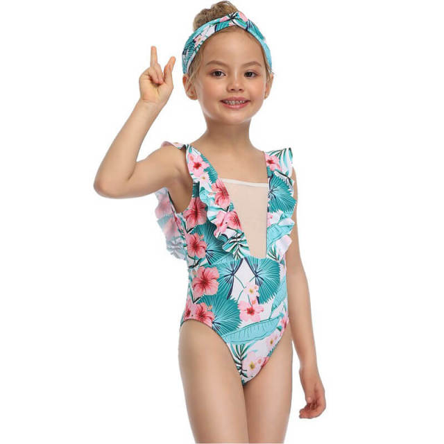 Girls One Pieces Swimsuit Ruffle Bathing Suits 2-15 Years Backless Swimwear