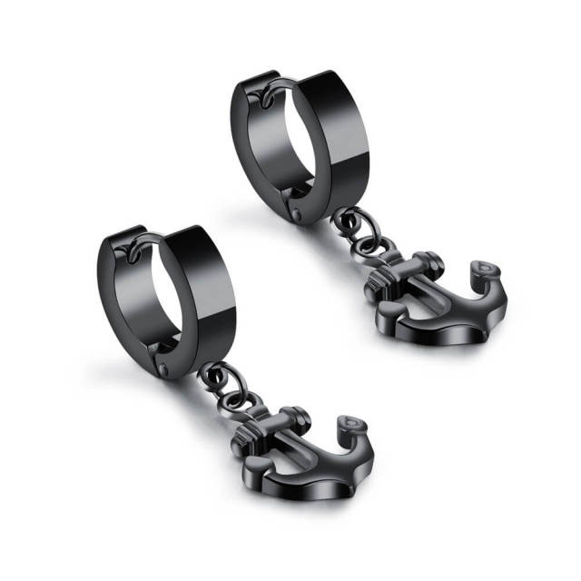 OOVOV Anchor Earrings,Stainless Steel Dangle Huggie Hinged Hoop Earrings Drop Piercing Earrings for Men Women One Pair