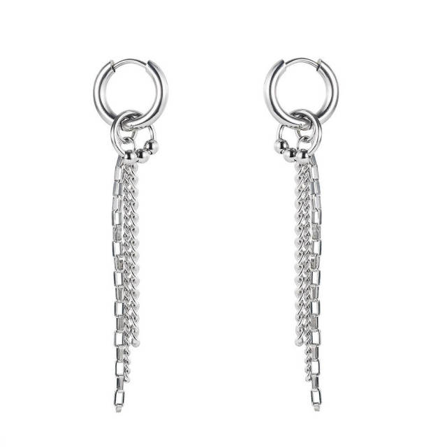 OOVOV Stainless Steel Tassel Chain Pendant Earrings,Dangle Hinged Hoop Earrings Piercing Hoop Huggie Earrings with Long Chain