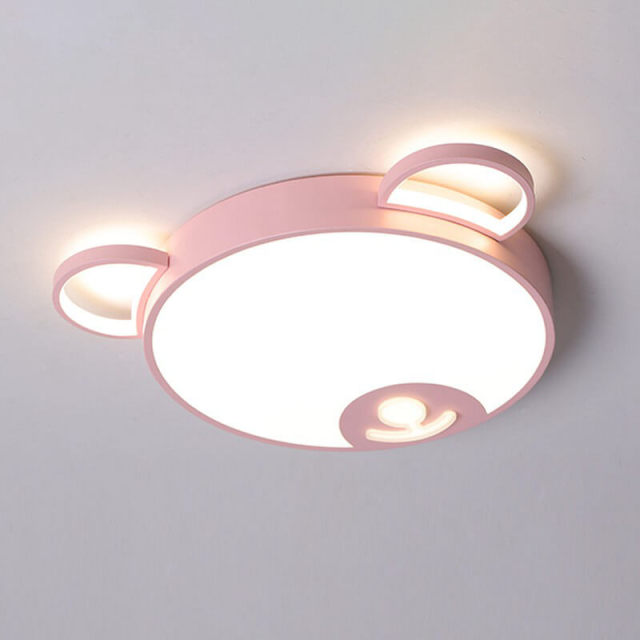 OOVOV LED Ceiling Lights Cartoon Bear Shape Flush Mount Ceiling Light Fixture For Childrens Room Baby Room Bedroom Pink Lighting